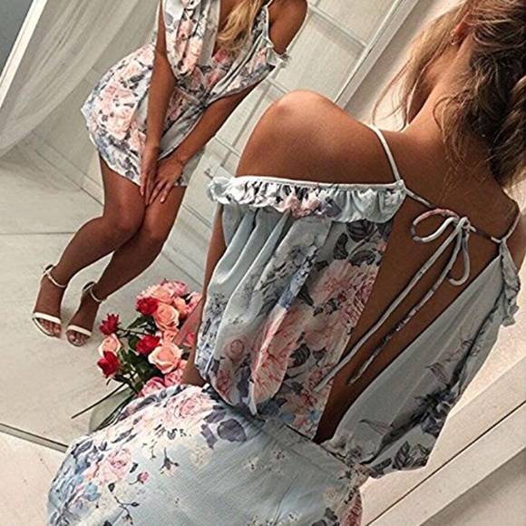 ✦NWT Sexy Off Shoulder Floral Print Romper✦ - Picture 3 of 5